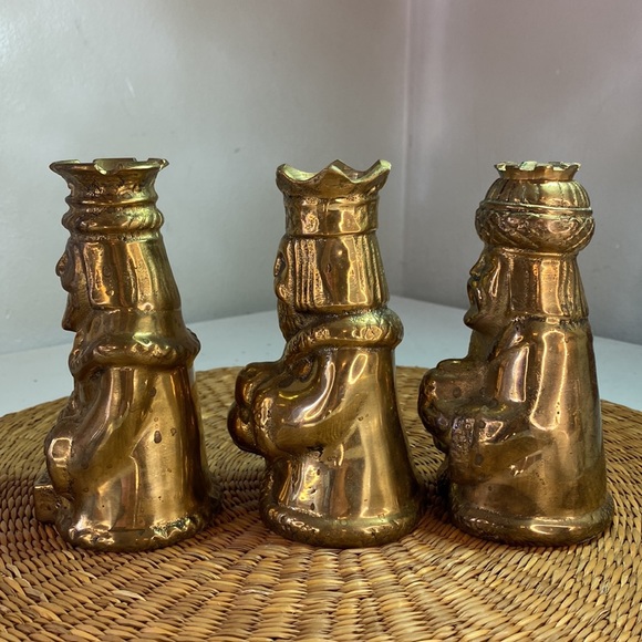 Vintage Lot of 3 Ornate Brass Metal Three Kings Wisemen Candle Holders Figural - Picture 2 of 9